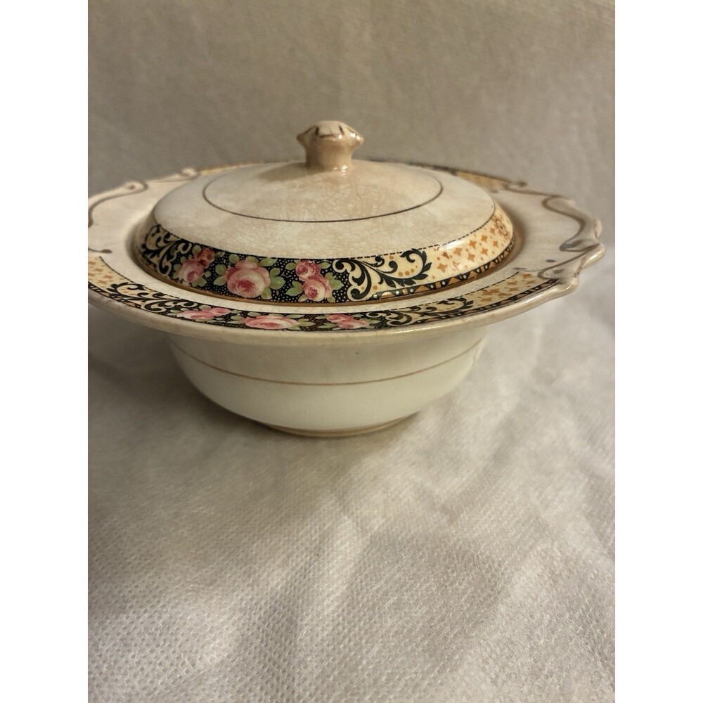 Vintage Illinois China Co Lincoln Illinois Floral Sugar Bowl & Lid USA - Picture 16 of 16